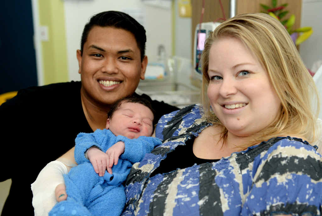 HAPPY FAMILY: Glenn and Rachel Marquez enjoy their first day of parenthood with their New Year’s gift, baby Theodore. He was born at 1.15am yesterday, weighing 3340g and 50cm long. HAPPY FAMILY: Glenn and Rachel Marquez enjoy their first day of parenthood with their New Year’s gift, baby Theodore. He was born at 1.15am yesterday, weighing 3340g and 50cm long.