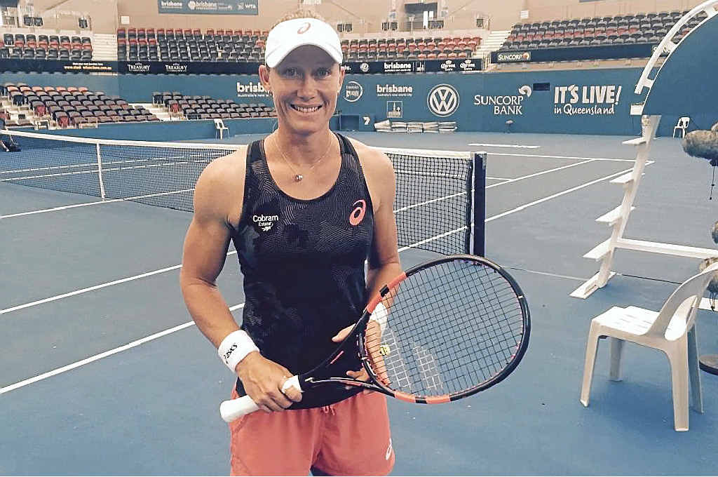 ALL SET: Samantha Stosur ready for a workout at Pat Rafter Arena yesterday. ALL SET: Samantha Stosur ready for a workout at Pat Rafter Arena yesterday.