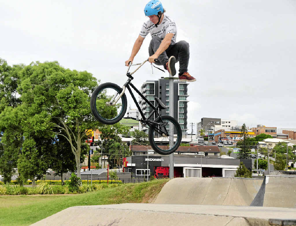 WAY TO GO: Andrew Sullivan is right at home in the air over the box at the Gladstone Skate Park. WAY TO GO: Andrew Sullivan is right at home in the air over the box at the Gladstone Skate Park.