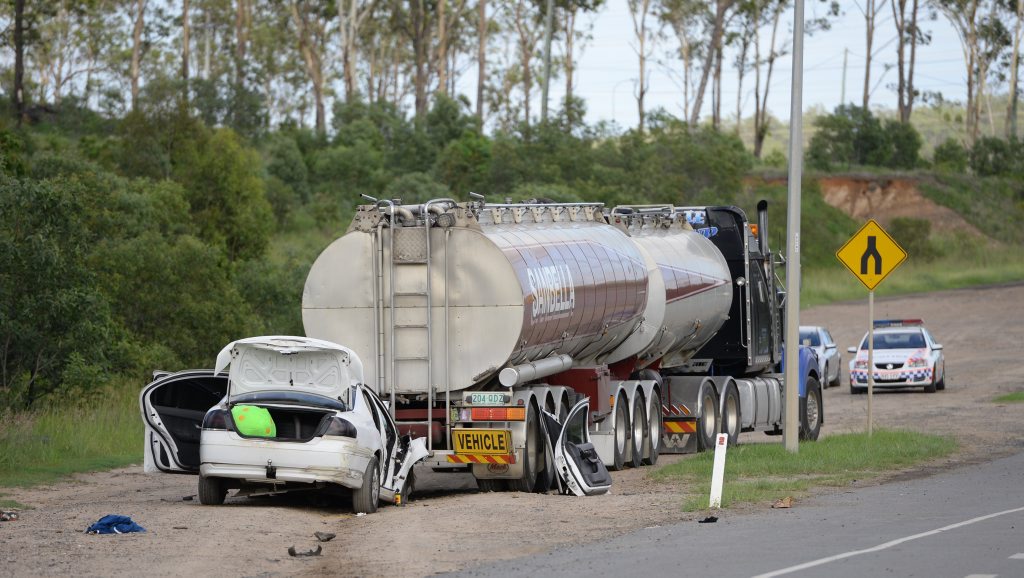 The scene of a crash on Redbank Plains Road at Blackstone that occurred in the early hours of Wednesday morning. Photo: Rob Williams / The Queensland Times The scene of a crash on Redbank Plains Road at Blackstone that occurred in the early hours of Wednesday morning. Photo: Rob Williams / The Queensland Times