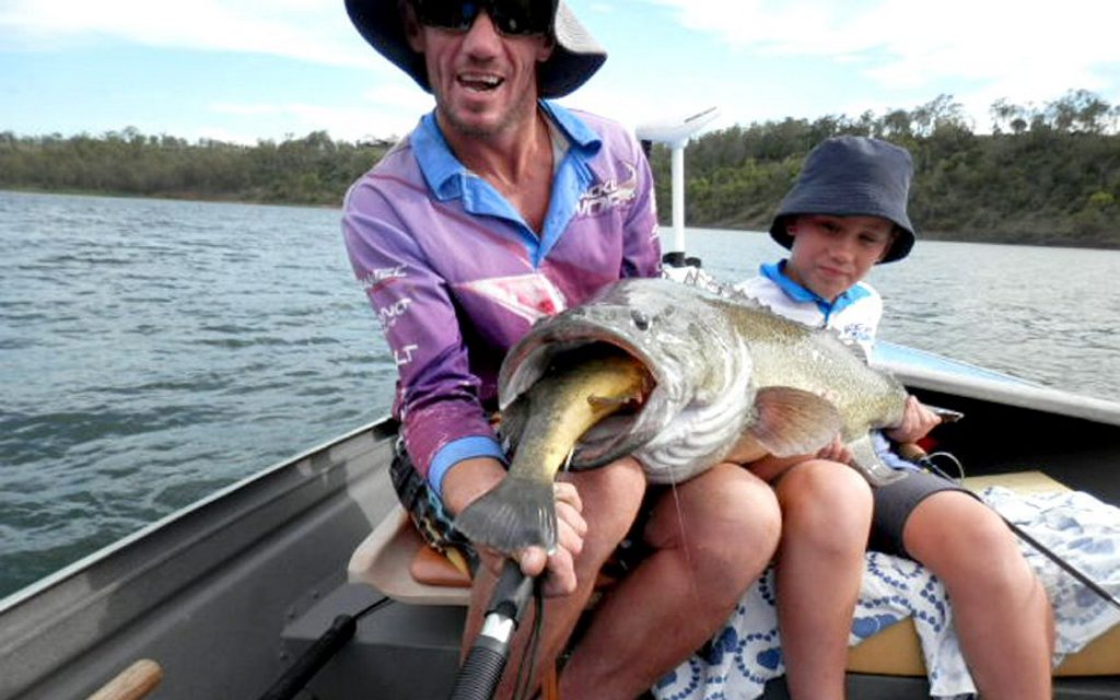 Cameron Gelhaar and his son at Cooby Dam with an incredible catch. Cameron first hooked the yellow belly and then the cod took the yellow belly. Together with his father Don, they managed to get the two into the boat. Photo Contributed Cameron Gelhaar and his son at Cooby Dam with an incredible catch. Cameron first hooked the yellow belly and then the cod took the yellow belly. Together with his father Don, they managed to get the two into the boat. Photo Contributed