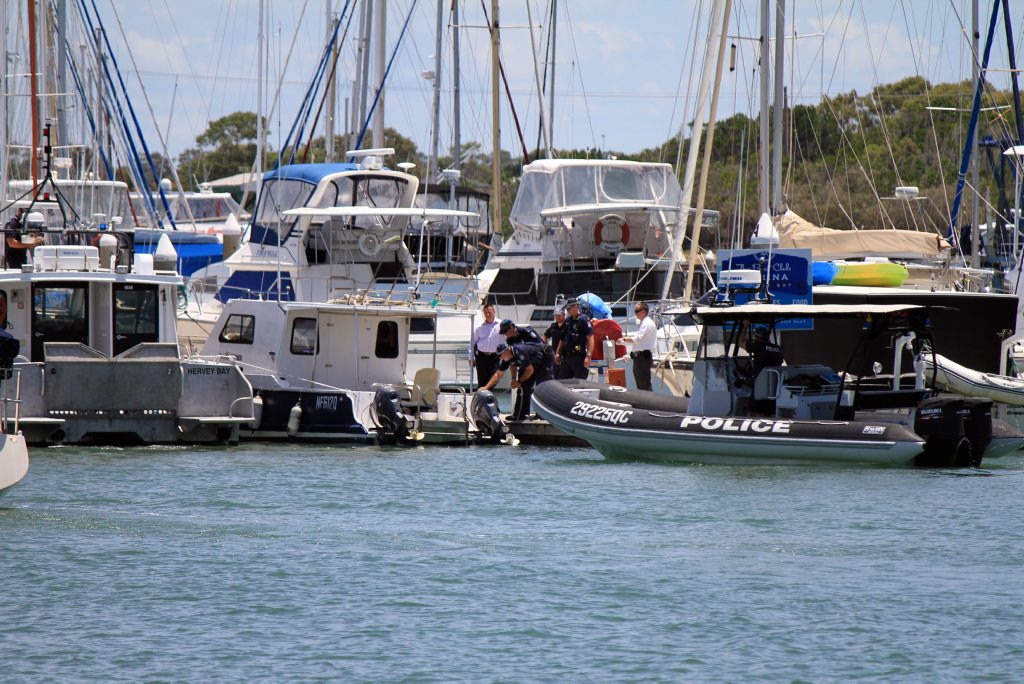 Police brought the boat back to the marina about noon on Sunday. Police brought the boat back to the marina about noon on Sunday.