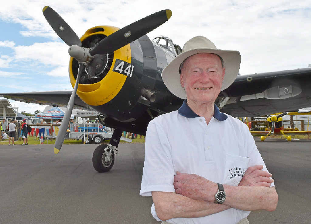 BATTLE STORIES: Second World War veteran Jack Bell stands in front of a WWII Avenger 441 plane at the Evans Head Great Eastern Fly-In on Saturday. BATTLE STORIES: Second World War veteran Jack Bell stands in front of a WWII Avenger 441 plane at the Evans Head Great Eastern Fly-In on Saturday.