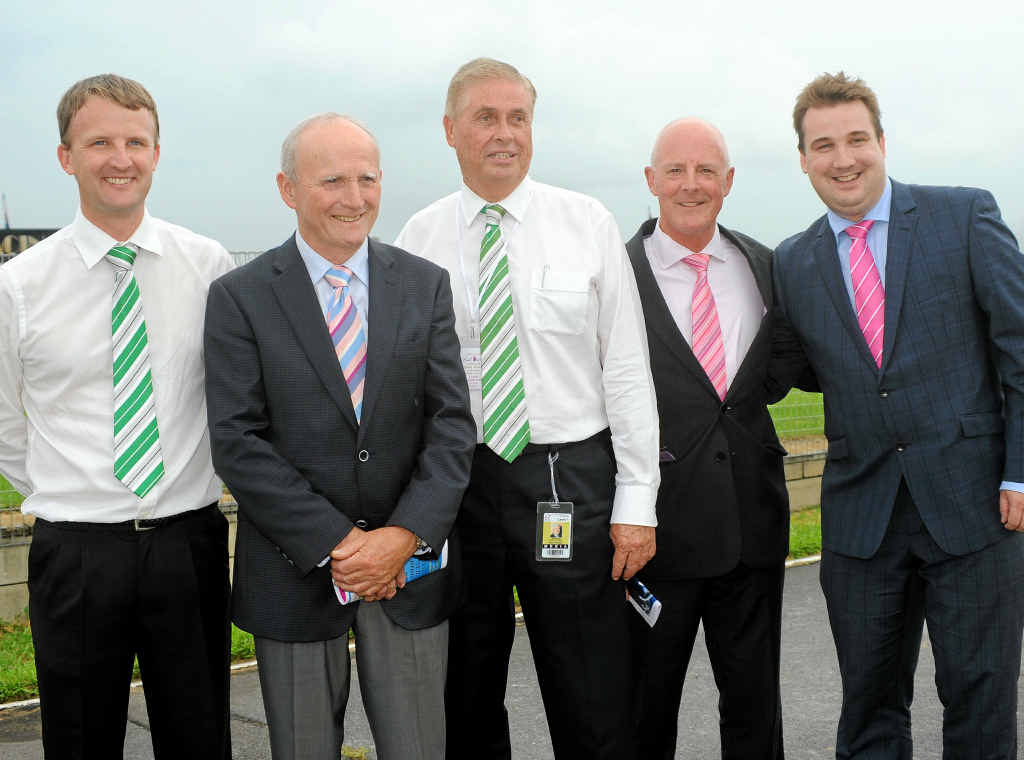 LOUD AND CLEAR: Racecalling royalty gathered when Anthony Collins, John Tapp, Alan Thomas and Greg Miles farewelled Matt Hill (right). LOUD AND CLEAR: Racecalling royalty gathered when Anthony Collins, John Tapp, Alan Thomas and Greg Miles farewelled Matt Hill (right).