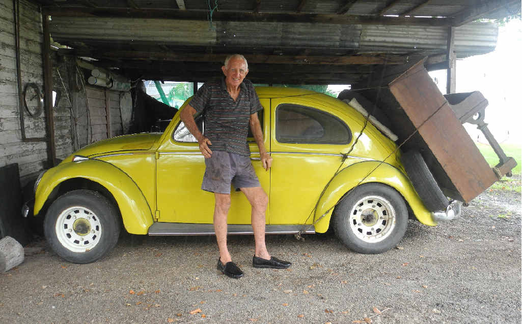 IN FOR A TUNE-UP: Cyril Jones put a piano on the back of his VW Beetle to prove he did it in 1958. Photo: Marco Magasic IN FOR A TUNE-UP: Cyril Jones put a piano on the back of his VW Beetle to prove he did it in 1958. Photo: Marco Magasic