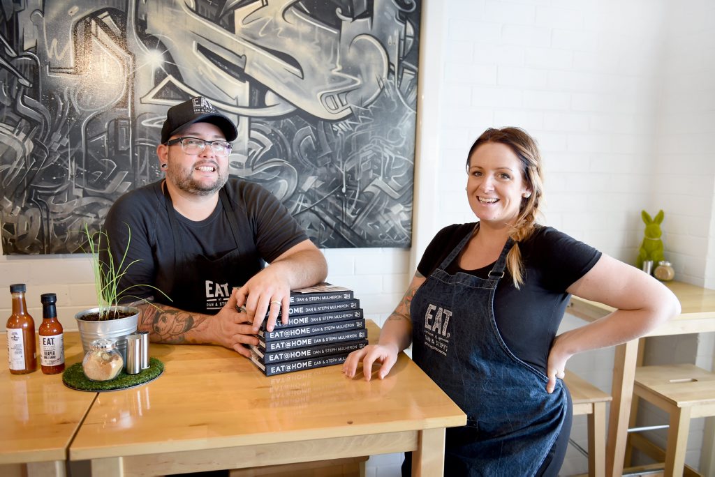 Expectant couple Dan and Steph Mulheron are working on their second cookbook, opening a classroom-themed espresso bar and have a TV show on the drawing boards. Expectant couple Dan and Steph Mulheron are working on their second cookbook, opening a classroom-themed espresso bar and have a TV show on the drawing boards.