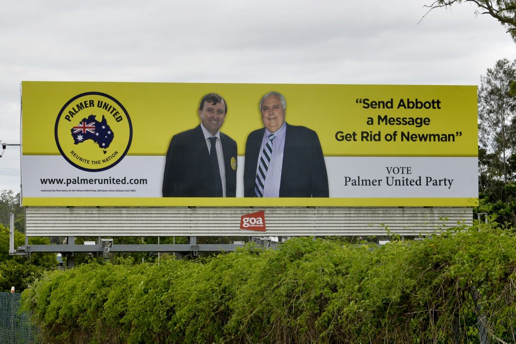 SIGN LANGUAGE: A Palmer United Party (PUP) billboard on Brisbane Road, Bundamba is conspicuous, unlike the presence of local PUP candidates. SIGN LANGUAGE: A Palmer United Party (PUP) billboard on Brisbane Road, Bundamba is conspicuous, unlike the presence of local PUP candidates.