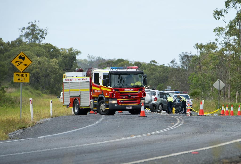 Emergency services attend the scene of a crash between a four-wheel-drive and a motorcycle on Gladstone Benaraby Rd. Emergency services attend the scene of a crash between a four-wheel-drive and a motorcycle on Gladstone Benaraby Rd.