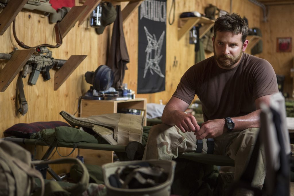 Bradley Cooper as Chris Kyle in American Sniper. Bradley Cooper as Chris Kyle in American Sniper.