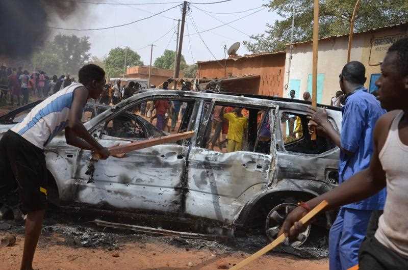 The protest came a day after a policeman and three civilians were killed and 45 injured in protests against Charlie Hebdo in Niger's second city of Zinder, which saw three churches ransacked and the French cultural centre burned down. The protest came a day after a policeman and three civilians were killed and 45 injured in protests against Charlie Hebdo in Niger's second city of Zinder, which saw three churches ransacked and the French cultural centre burned down.