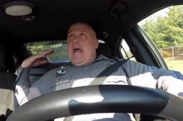 Officer Jeff Davis won hearts when he was filmed mouthing the words to one of the biggest songs of 2014 Officer Jeff Davis won hearts when he was filmed mouthing the words to one of the biggest songs of 2014