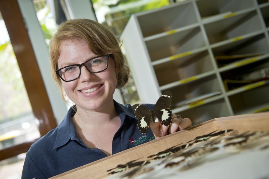 FLUTTER BY: As butterflies take over Gladstone, Alexis Smith holds a specimen from 1993. FLUTTER BY: As butterflies take over Gladstone, Alexis Smith holds a specimen from 1993.