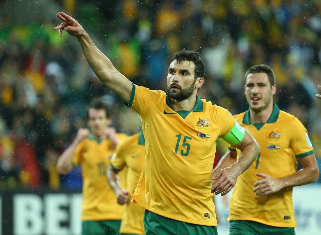 Mile Jedinak of Australia celebrates after he scored a penalty during the 2015 Asian Cup match between the Australian Socceroos and Kuwait at AAMI Park. Mile Jedinak of Australia celebrates after he scored a penalty during the 2015 Asian Cup match between the Australian Socceroos and Kuwait at AAMI Park.