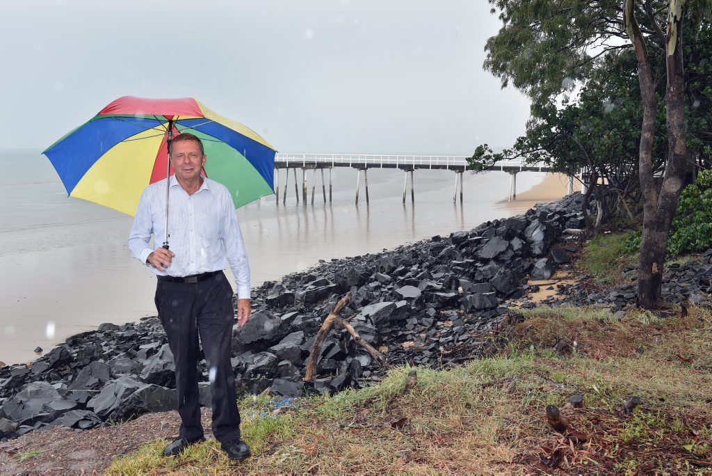 Planning and infrastructure portfolio councillor Trevor McDonald has announced work will start on repairing the Scarness rock wall. Planning and infrastructure portfolio councillor Trevor McDonald has announced work will start on repairing the Scarness rock wall.
