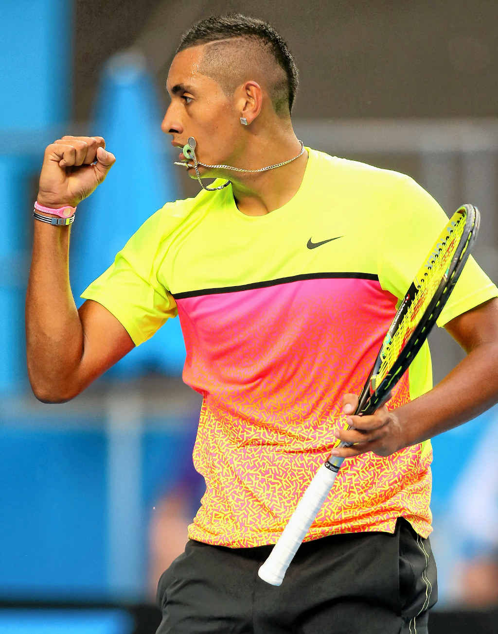 WINNER: Nick Kyrgios celebrates a point in his fourth-round match against Andreas Seppi. WINNER: Nick Kyrgios celebrates a point in his fourth-round match against Andreas Seppi.