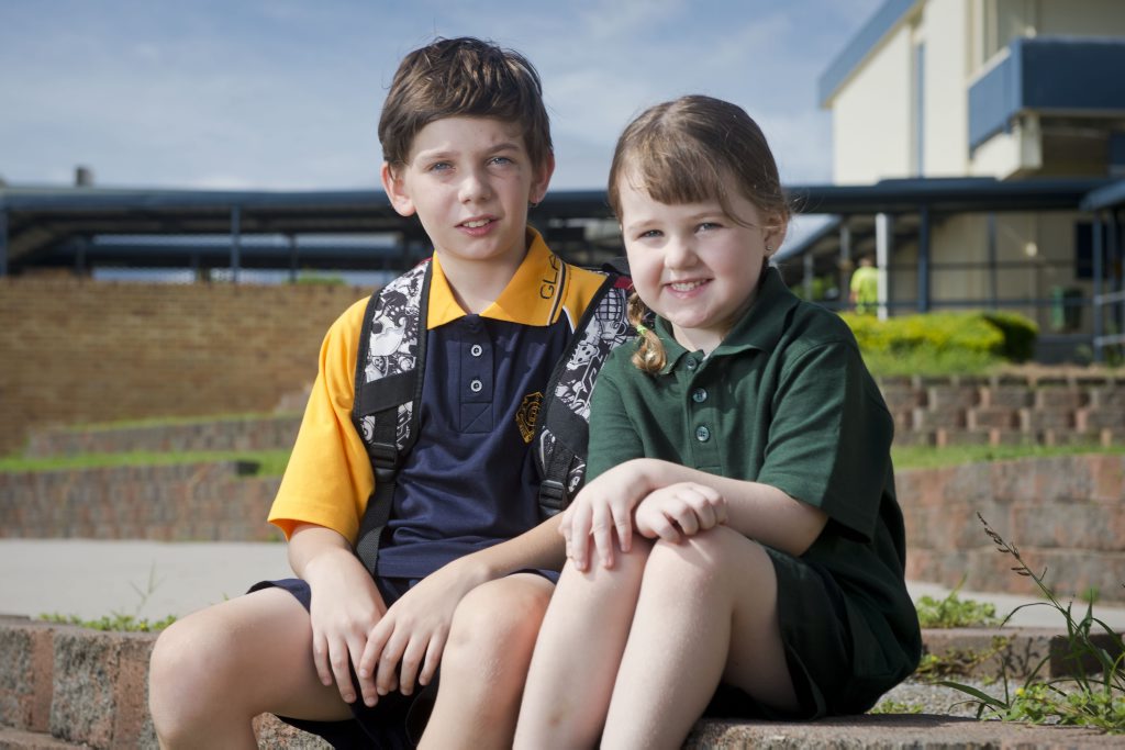 James Garner, 11, started year 7 at Gladstone State High while little sister Tecoda Meares, 4, had her first day of prep at Clinton State School. James Garner, 11, started year 7 at Gladstone State High while little sister Tecoda Meares, 4, had her first day of prep at Clinton State School.
