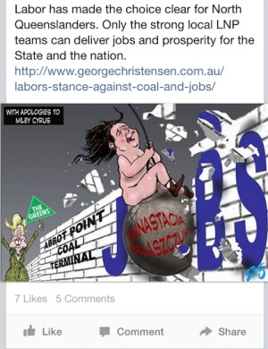 The image posted by Dawson MP George Christensen featuring Queensland Opposition Leader Annastacia Palaszczuk. The image posted by Dawson MP George Christensen featuring Queensland Opposition Leader Annastacia Palaszczuk.