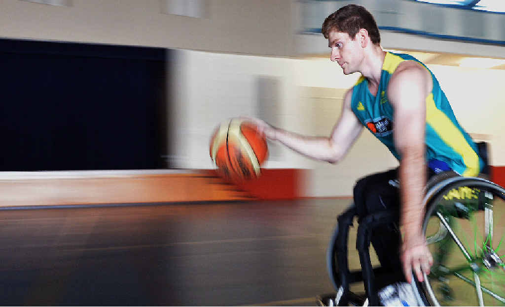 AMBITIOUS: Captain of Queensland under-23 Rolling Thunder Wheelchair Basketball Team, Steven Elliott, in training for his try out for RSL Spinning Bullets National Wheelchair Basketball League. AMBITIOUS: Captain of Queensland under-23 Rolling Thunder Wheelchair Basketball Team, Steven Elliott, in training for his try out for RSL Spinning Bullets National Wheelchair Basketball League.