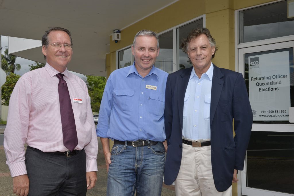 SHOWDOWN: Labor candidate for Ipswich West Jim Madden, LNP MP Sean Choat and One Nation's Chris Reynolds will know their election fates by this evening. SHOWDOWN: Labor candidate for Ipswich West Jim Madden, LNP MP Sean Choat and One Nation's Chris Reynolds will know their election fates by this evening.