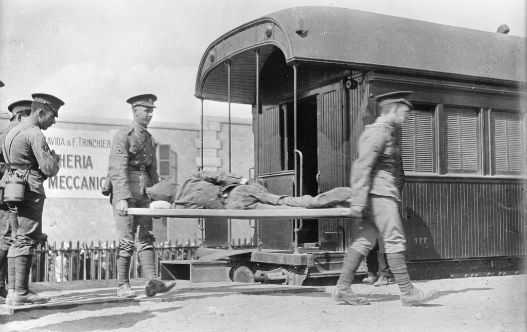 A Turkish prisoner of war, wounded in the unsuccessful attack on the Suez Canal in early February 1915, is removed from a hospital train by Australian medical orderlies at Cairo. Courtesy of Australian War Memorial C03460 A Turkish prisoner of war, wounded in the unsuccessful attack on the Suez Canal in early February 1915, is removed from a hospital train by Australian medical orderlies at Cairo. Courtesy of Australian War Memorial C03460