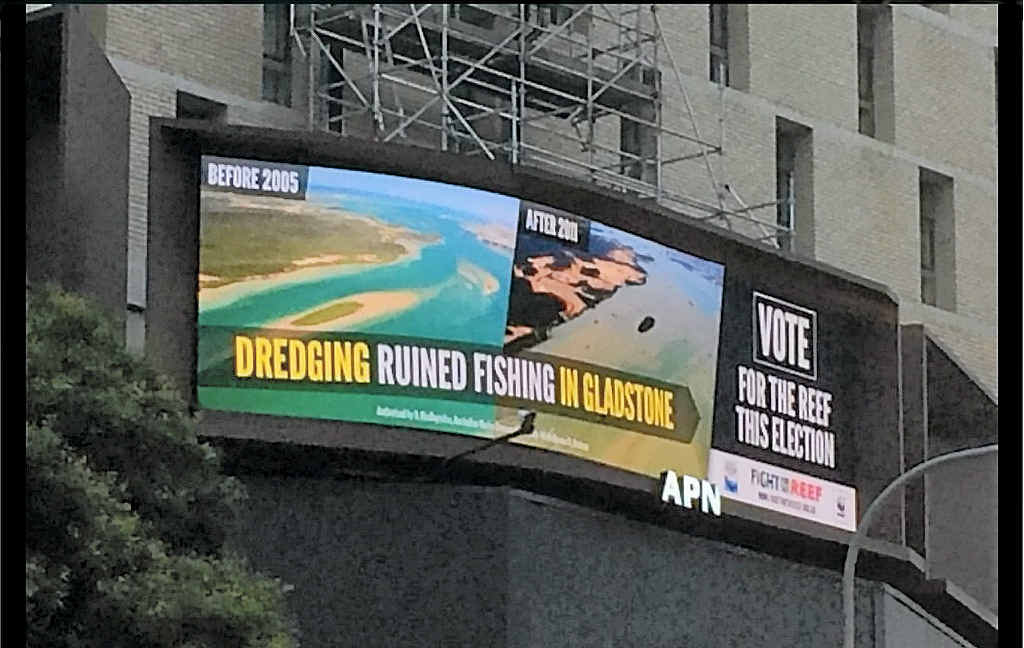 OUR PUBLIC SHAME: A billboard in the Brisbane CBD by the Fight for the Reef campaign is angering local tourist operators. OUR PUBLIC SHAME: A billboard in the Brisbane CBD by the Fight for the Reef campaign is angering local tourist operators.