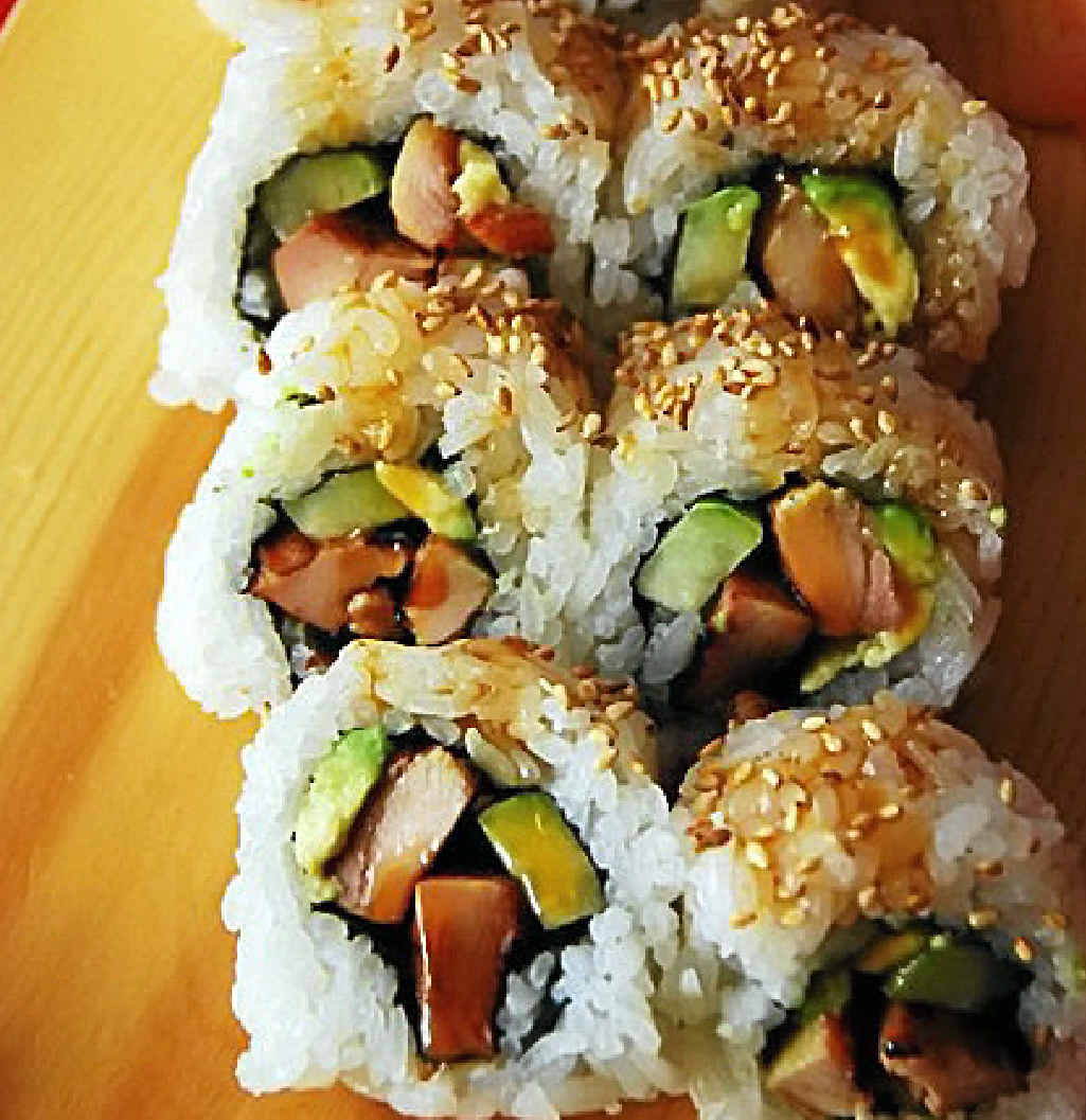 Barbecue chicken sushi brings flair to lunchbox flavour. Barbecue chicken sushi brings flair to lunchbox flavour.