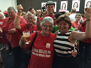 Member for Bundamba Jo-Ann Miller celebrates with supporters following her re-election in the 2015 Queensland election. Member for Bundamba Jo-Ann Miller celebrates with supporters following her re-election in the 2015 Queensland election.