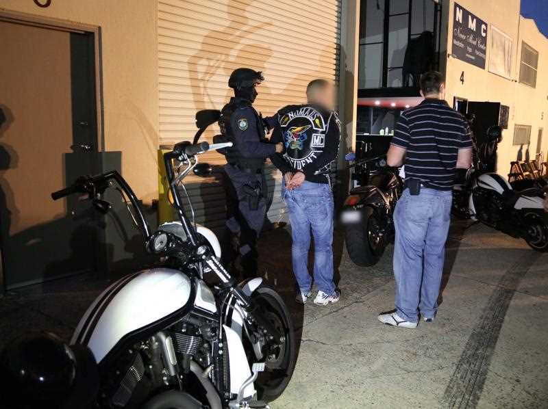A supplied image obtained Sat. Jan. 31 2015 shows a NSW police raid on the Nomads bikie headquarters in Sydney, Friday, Jan. 30. 2015. The raid resulted in thirteen arrests. A supplied image obtained Sat. Jan. 31 2015 shows a NSW police raid on the Nomads bikie headquarters in Sydney, Friday, Jan. 30. 2015. The raid resulted in thirteen arrests.