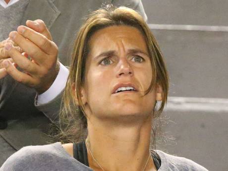Murray's coach Amelie Mauresmo looks on in shock as Murray falters Murray's coach Amelie Mauresmo looks on in shock as Murray falters