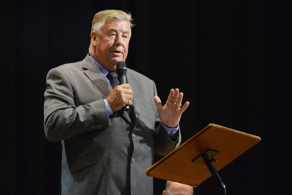 Ian Rickuss speaking at the Meet the Candidates Forum in Gatton last night. Photo Inga Williams / The Queensland Times Ian Rickuss speaking at the Meet the Candidates Forum in Gatton last night. Photo Inga Williams / The Queensland Times