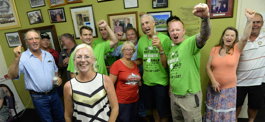 CELEBRATIONS: Leanne Donaldson with supporters including members of Not4Sale on Saturday night. CELEBRATIONS: Leanne Donaldson with supporters including members of Not4Sale on Saturday night.