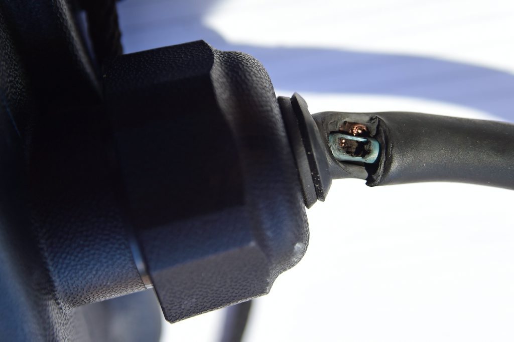 The offending cable in out long-term road test vehicle, the Mitsubishi Outlander PHEV. The offending cable in out long-term road test vehicle, the Mitsubishi Outlander PHEV.