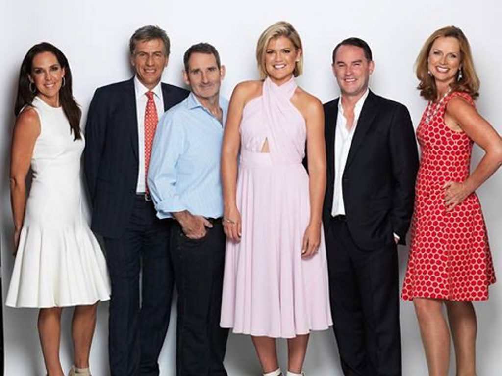SHARK TANK: Janine Allis (Boost Juice Bars), Andrew Banks (Talent2), Steve Baxter (entrepreneur and investor), Shark Tank host Sarah Harris, John McGrath (McGrath Estate Agents) and Naomi Simson (RedBalloon) SHARK TANK: Janine Allis (Boost Juice Bars), Andrew Banks (Talent2), Steve Baxter (entrepreneur and investor), Shark Tank host Sarah Harris, John McGrath (McGrath Estate Agents) and Naomi Simson (RedBalloon)