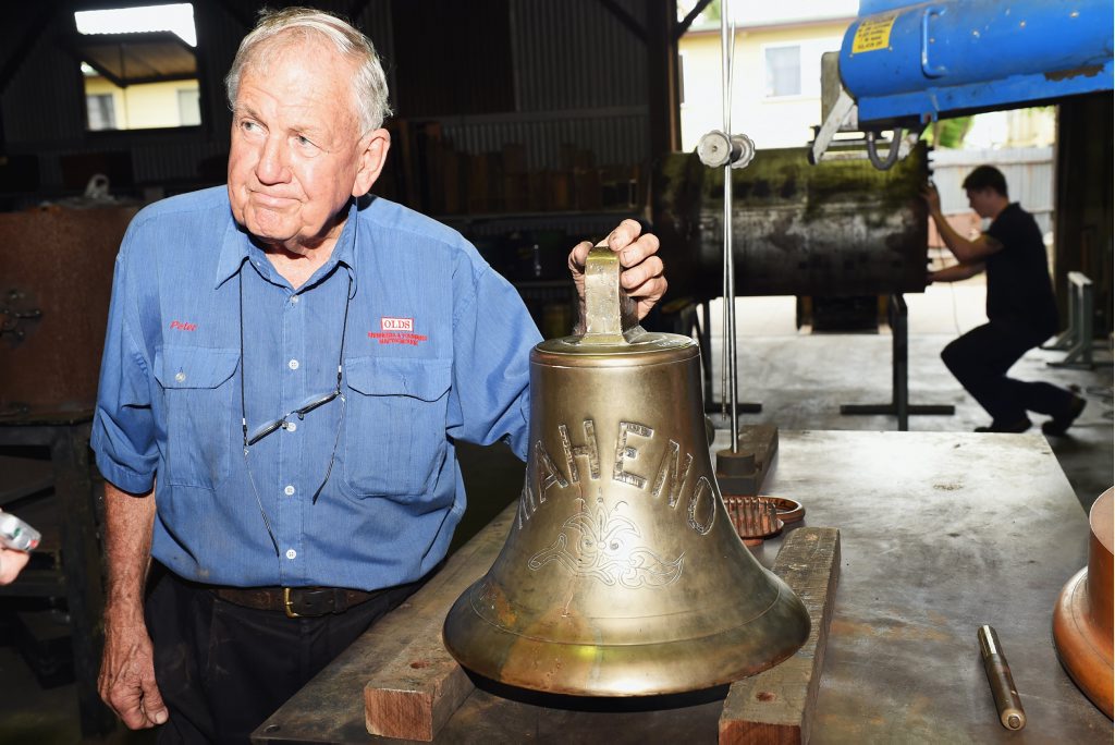 Peter Olds from Olds Engineering with the Maheno bell which the company will replicate twice - once for Fraser Island and again for the Queensland Maritime Museum. Peter Olds from Olds Engineering with the Maheno bell which the company will replicate twice - once for Fraser Island and again for the Queensland Maritime Museum.