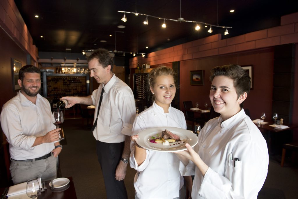 Celebrating their Australian Good Food Guide's Chef's Hat are (from left) Veraison co-owners Alex Weston and Andrew Smith and chefs Rheanna Klaassen and Savannah Sexton. Celebrating their Australian Good Food Guide's Chef's Hat are (from left) Veraison co-owners Alex Weston and Andrew Smith and chefs Rheanna Klaassen and Savannah Sexton.