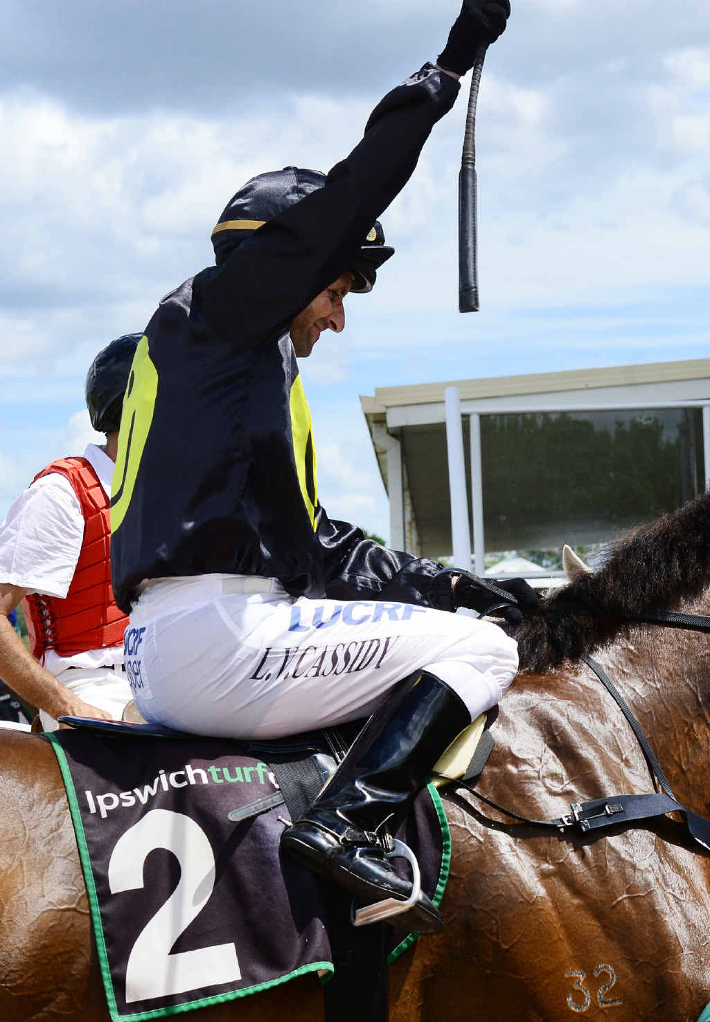 VICTORY JOY: Jockey Larry Cassidy enjoys his winning ride aboard Omnibus Christus at Ipswich racetrack. VICTORY JOY: Jockey Larry Cassidy enjoys his winning ride aboard Omnibus Christus at Ipswich racetrack.