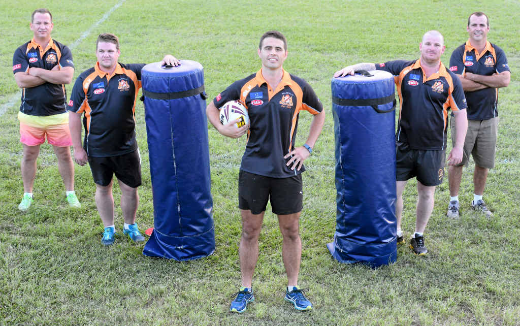 GEARING UP: Wallabys women’s coach Andrew Butler, under-19s coach Dale Critchley, A-grade coach Dan Kerr, reserves coach Adam Alexander and president Andrew Lockwood are gearing up for 2015 hopeful of claiming a premiership or two between the teams. GEARING UP: Wallabys women’s coach Andrew Butler, under-19s coach Dale Critchley, A-grade coach Dan Kerr, reserves coach Adam Alexander and president Andrew Lockwood are gearing up for 2015 hopeful of claiming a premiership or two between the teams.