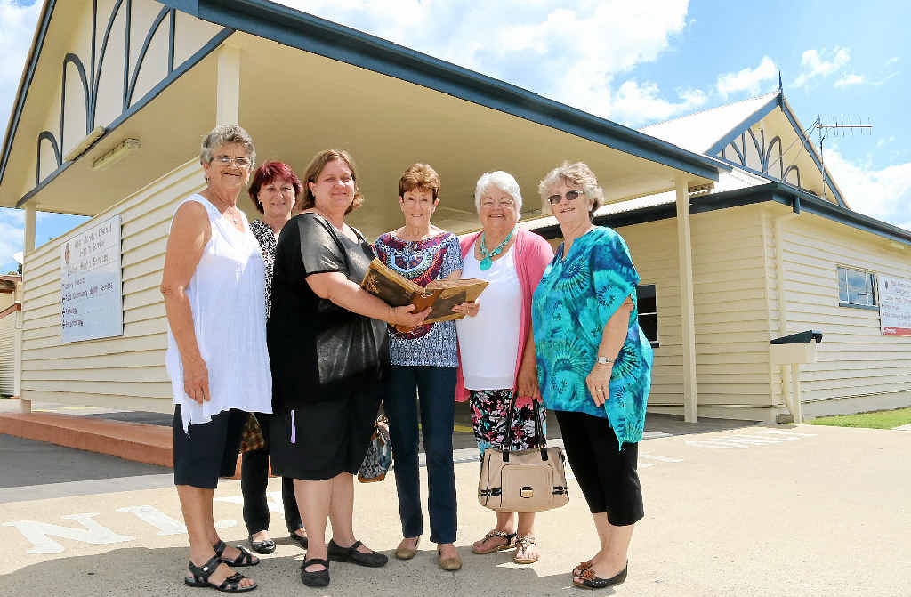 100 NOT OUT: Laidley Hospital auxiliary members Helen Ilka, Sue Herring, Maureen Worrall, Penny Barry and Valerie Sundell with director of Laidley Health Services Erica Fletcher (third from left) holding the minutes book from the first committee dated 1912-1925. 100 NOT OUT: Laidley Hospital auxiliary members Helen Ilka, Sue Herring, Maureen Worrall, Penny Barry and Valerie Sundell with director of Laidley Health Services Erica Fletcher (third from left) holding the minutes book from the first committee dated 1912-1925.