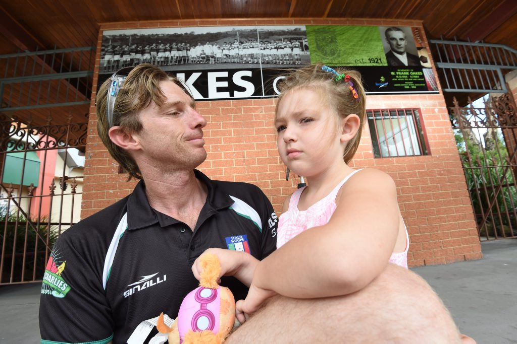 Trent Battistuzzi with Echo Collier Battistuzzi, 4, who was injured when a firework hit her in the eye.Photo Marc Stapelberg / The Northern Star Trent Battistuzzi with Echo Collier Battistuzzi, 4, who was injured when a firework hit her in the eye.Photo Marc Stapelberg / The Northern Star