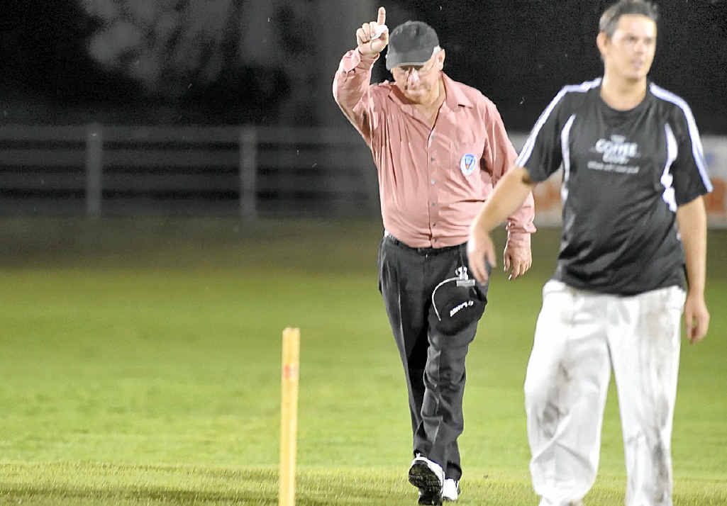 THAT’S OUT: Umpire Jeff Hackett was not so lucky on Wednesday night. He was felled by a throw from the outfield. THAT’S OUT: Umpire Jeff Hackett was not so lucky on Wednesday night. He was felled by a throw from the outfield.