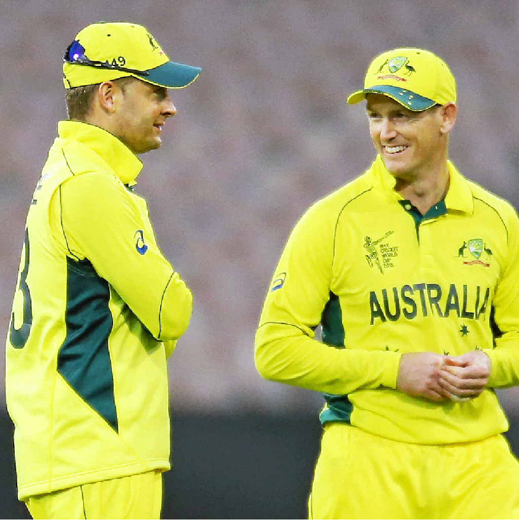 CAPTAIN TO CAPTAIN: Michael Clarke (left) will hand the captaincy reins to George Bailey (right) for tomorrow’s World Cup opener with England. CAPTAIN TO CAPTAIN: Michael Clarke (left) will hand the captaincy reins to George Bailey (right) for tomorrow’s World Cup opener with England.