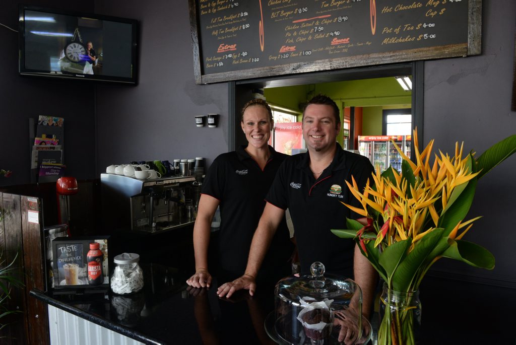 NEW ADDITION: Lockie and Gelinda Hawkins in the new Hungry Tum caf with a sit down menu. Photo: Mike Knott / NewsMail NEW ADDITION: Lockie and Gelinda Hawkins in the new Hungry Tum caf with a sit down menu. Photo: Mike Knott / NewsMail