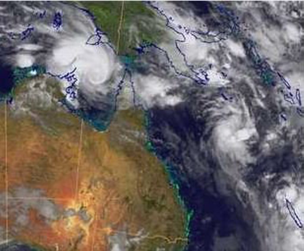 This Bureau of Meteorology satellite map show areas of cloud with embedded thunderstorms across the far north of the continent associated with the monsoon trough and with Tropical Cyclone Lam. This Bureau of Meteorology satellite map show areas of cloud with embedded thunderstorms across the far north of the continent associated with the monsoon trough and with Tropical Cyclone Lam.