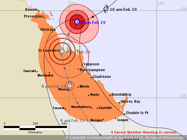 Tropical Cyclone Marcia is forecast to reach category 5 when it hits landfall near St Lawrence tomorrow morning.