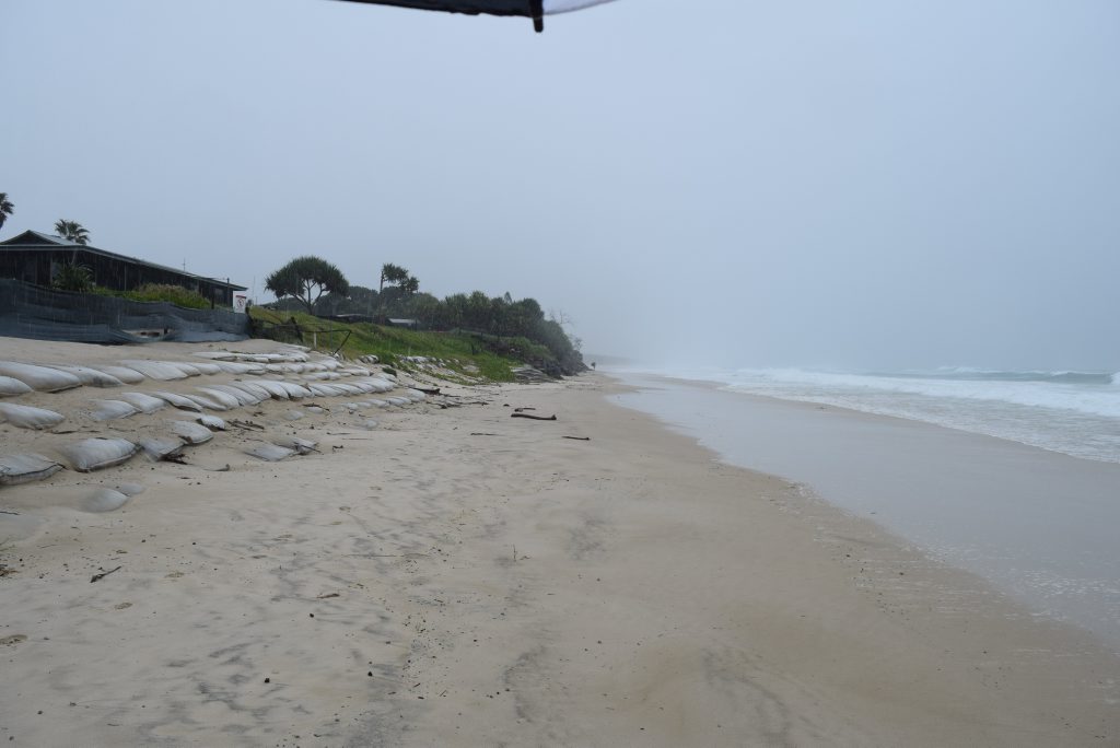 BELONGIL BEACH: Looking west at high tide on Friday morning at Belongil Beach from the Manfred Street Beach track. Photo Christian Morrow / Byron Shire News BELONGIL BEACH: Looking west at high tide on Friday morning at Belongil Beach from the Manfred Street Beach track. Photo Christian Morrow / Byron Shire News