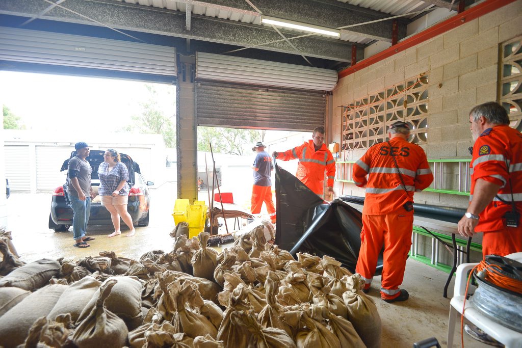 Gladstone SES volunteers prepare sandbags as Cyclone Marcia approaches. Gladstone SES volunteers prepare sandbags as Cyclone Marcia approaches.