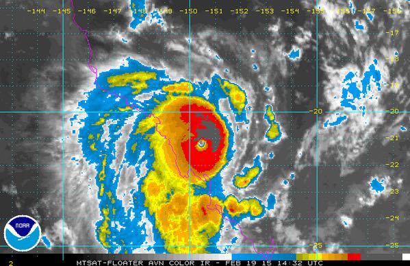 An image showing the intensity of Tropical Cyclone Marcia from NOAA. An image showing the intensity of Tropical Cyclone Marcia from NOAA.