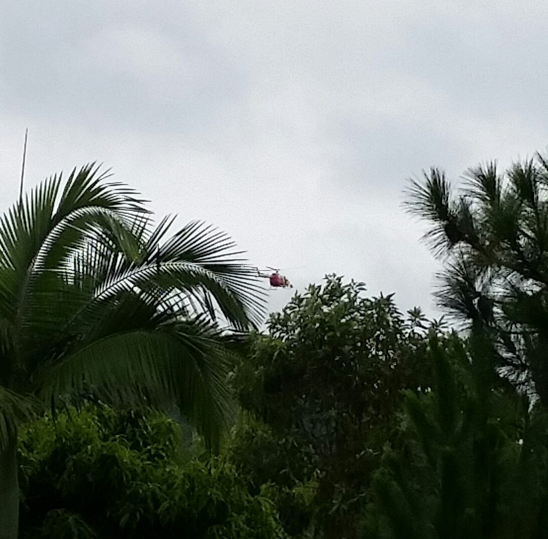 Chopper in the skies above Beerwah looking for kids missing in flood. Chopper in the skies above Beerwah looking for kids missing in flood.