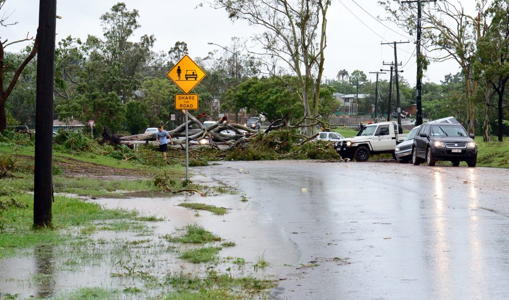 Vehicles were making their own detours around road blocks like this one on Norman Road, Rockhampton, following Cyclone Marcia. Photo Sharyn O'Neill / Morning Bulletin Vehicles were making their own detours around road blocks like this one on Norman Road, Rockhampton, following Cyclone Marcia. Photo Sharyn O'Neill / Morning Bulletin