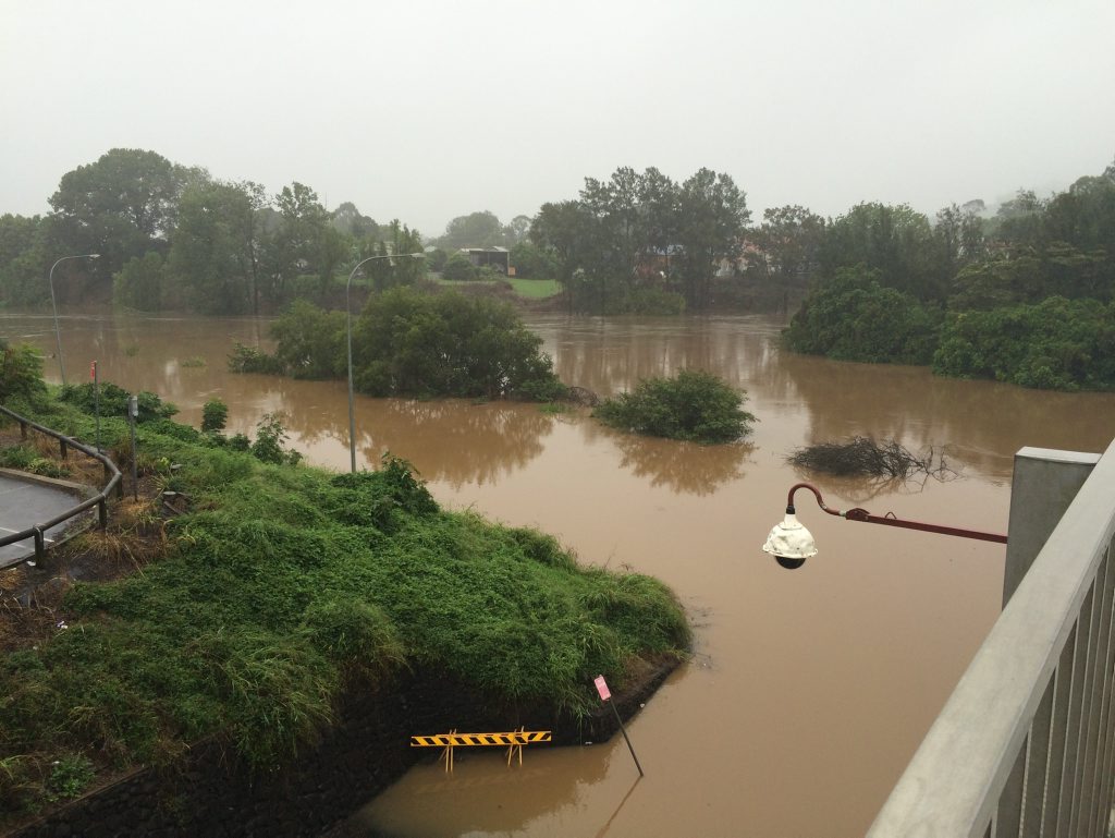 The Wilsons River at Lismore from the Woodlark St bridge at 7.30am this morning. Photo Marnie Johnston / The Northern Star The Wilsons River at Lismore from the Woodlark St bridge at 7.30am this morning. Photo Marnie Johnston / The Northern Star